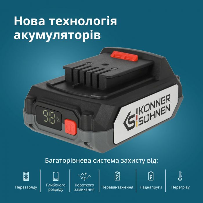 Набір акумулятора та зарядного пристрою Konner&Sohnen KS 20V2-1-DUAL 20В 2х2А·год