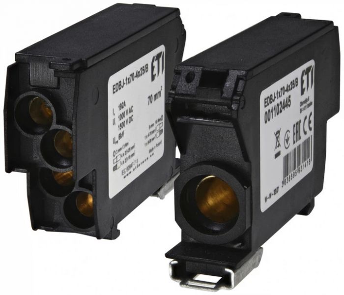 Блок розподільчий EDBJ-1x70-4x25/B (192A, 1000V AC/1500V DC, IN: 1x70, OUT: 4x25, чорний)