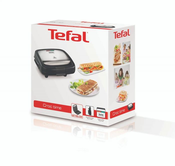 Сендвічмейкер Tefal Croc Time 700Вт, 1 пластина-гриль, корпус-пластик, чорно-сріблястий