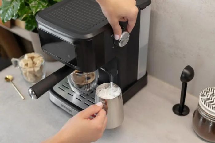 Кавоварка Gorenje ріжкова 1.5л, мелена, ручний капучинатор, чорний