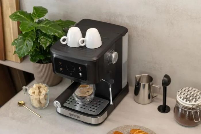 Кавоварка Gorenje ріжкова 1.5л, мелена, ручний капучинатор, чорний