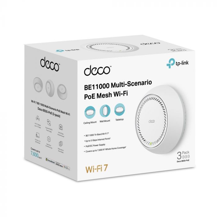 Система WiFi-Mesh TP-LINK Deco BE65 BE11000, 2x5GE LAN/WAN, 3мод, PoE