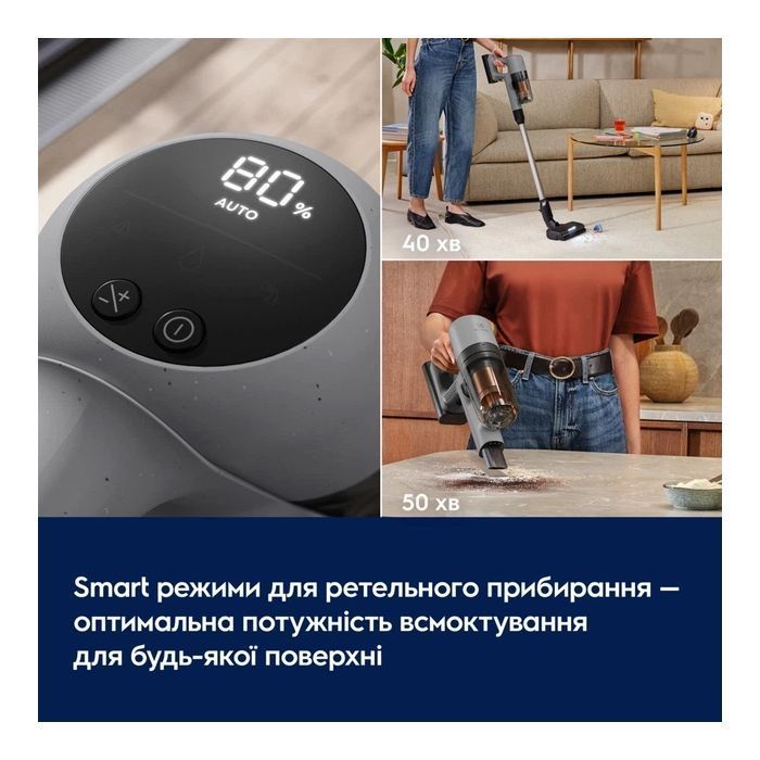 Пилосос Electrolux бездротовий, конт пил -0.3л, автон. робота до 50хв, вага-2.29кг, HEPA12, AutoMode, 5 насадок, сірий