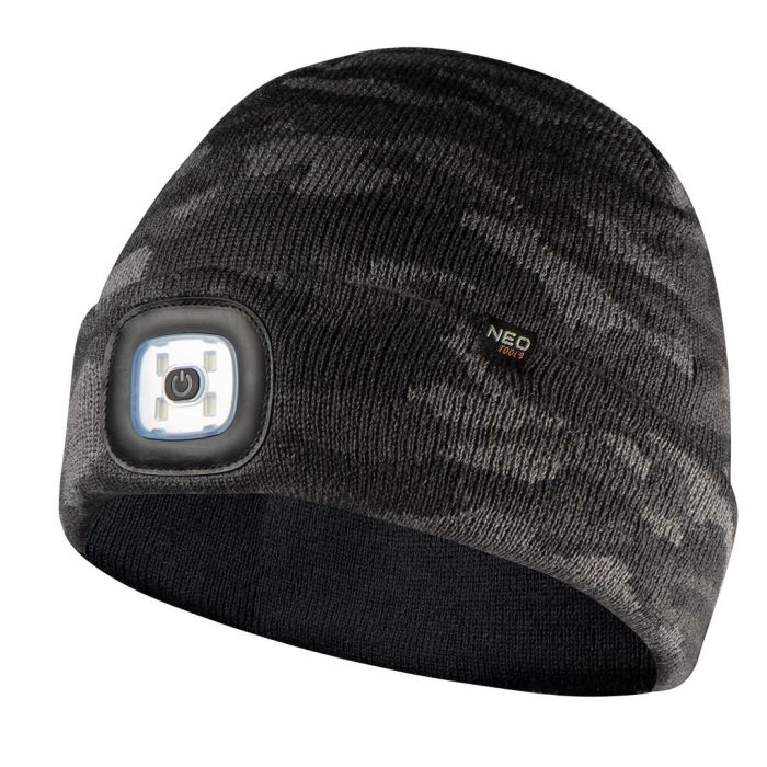 Шапка з ліхтариком Neo Tools 100% акрил, CAMO, 3.7В, 180Лм, 6500K, 3 режими, USB