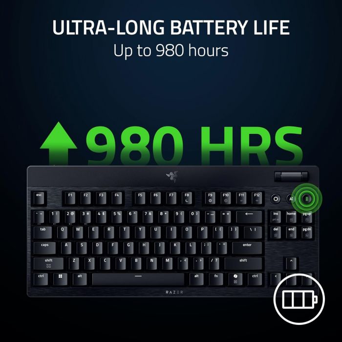 Клавіатура механічна Razer BlackWidow V4 Low-profile TKL HyperSpeed, 87key, Yellow Switch, USB-A/WL/BT, EN, RGB, чорний