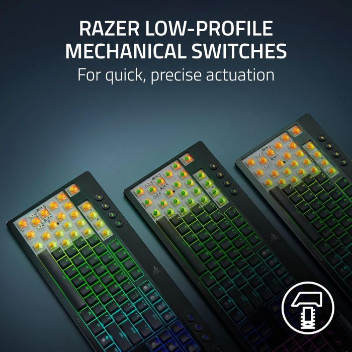 Клавіатура механічна Razer BlackWidow V4 Low-profile TKL HyperSpeed, 87key, Green Switch, USB-A/WL/BT, EN, RGB, чорний