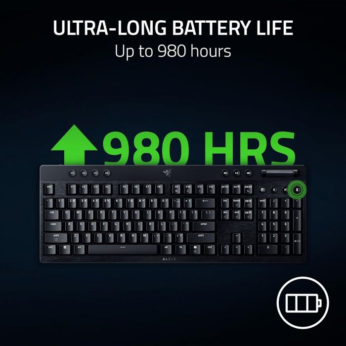 Клавіатура механічна BlackWidow V4 Low-profile HyperSpeed, 104key, Yellow Switch, USB-A/WL/BT, EN, RGB, чорний