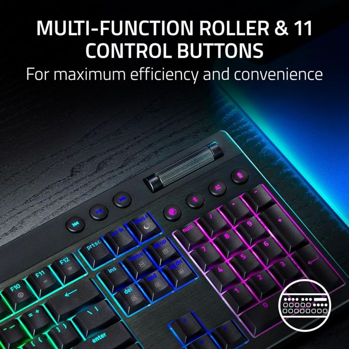 Клавіатура механічна BlackWidow V4 Low-profile HyperSpeed, 104key, Yellow Switch, USB-A/WL/BT, EN, RGB, чорний