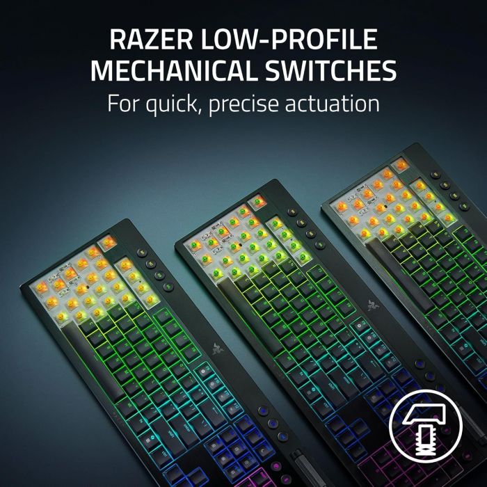 Клавіатура механічна BlackWidow V4 Low-profile HyperSpeed, 104key, Yellow Switch, USB-A/WL/BT, EN, RGB, чорний