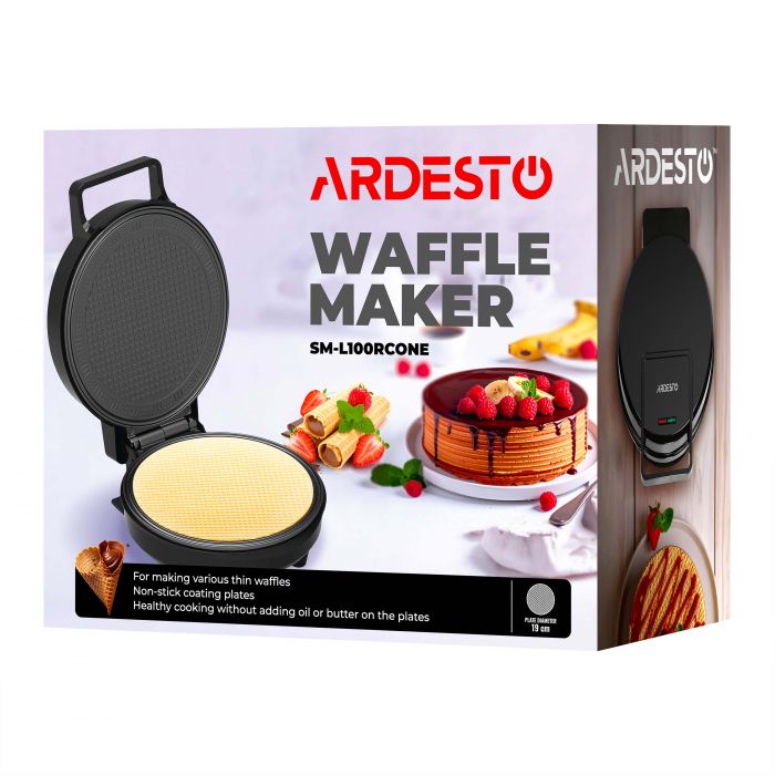 Вафельниця ARDESTO 1200Вт, тоненька вафля круглої форми, корпус-пластик, чорний