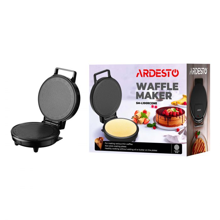 Вафельниця ARDESTO 1200Вт, тоненька вафля круглої форми, корпус-пластик, чорний