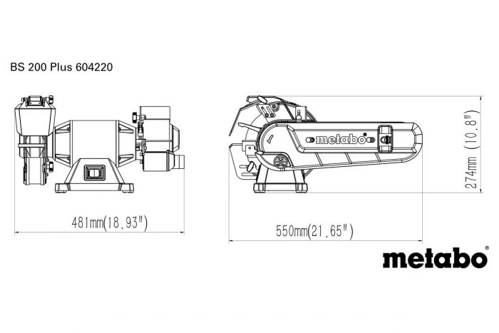 Верстат заточувально-шліфувальний Metabo BS 200 Plus 600Вт коло 200мм стрічка 50х1000мм 2980об/хв 16.9кг