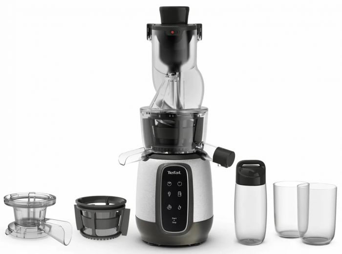 Соковитискач Tefal Ultra Juice шнековий 200Вт, чаша-6л, жмих-0.8л, пластик, сріблясто-чорний