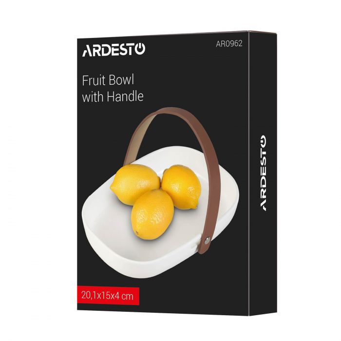 Фруктівниця Ardesto, 20.1х15х4см, з ручкою,кераміка, шкіра, білий