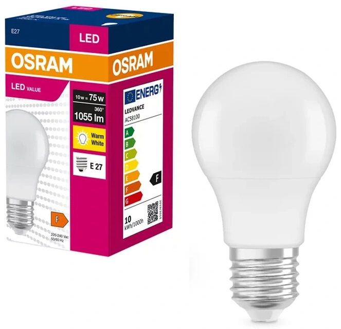 Лампа OSRAM LED E27 10Вт 1055Лм 3000К A75