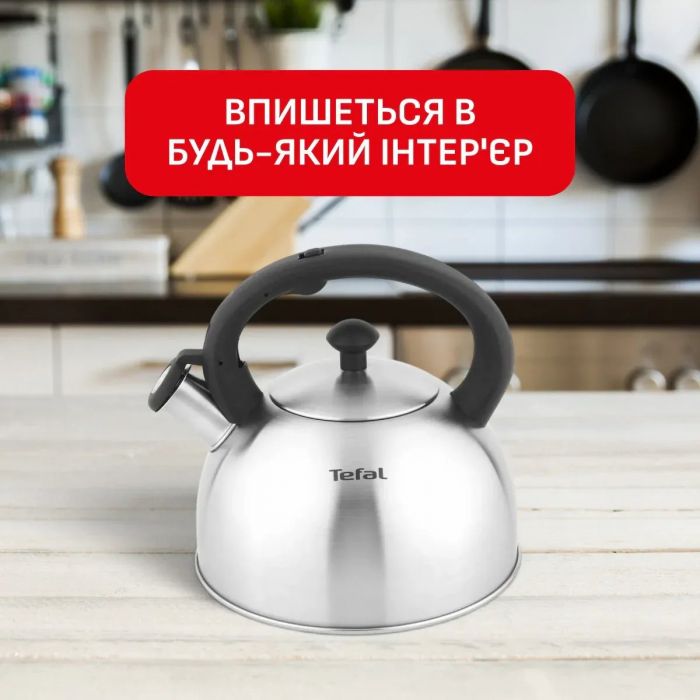 Чайник зі свистком Tefal Duetto+, 2.5л, нержавіюча сталь, сталевий, чорний