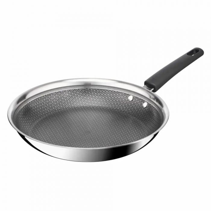 Сковорода Tefal Emotion+ Power, 28см, з кришкою, нержавіюча сталь, серцевина-алюміній, хромована сталь, бакеліт, скло
