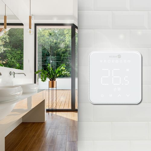 Терморегулятор Veria Control WT45 5...45 °C для теплої підлоги Wi-Fi сенсорний тип датчику повітря + підлога 16A 230В білий