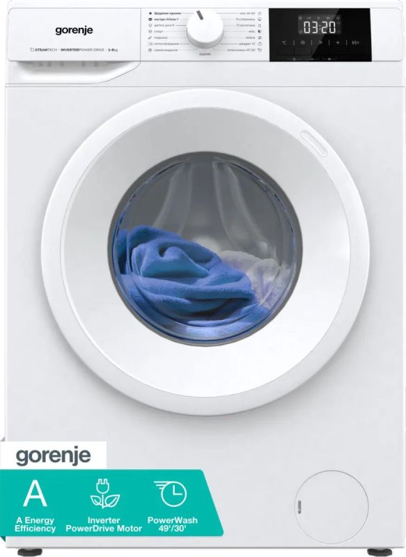Пральна машина Gorenje фронтальна, 6кг, 1000, A++, 42см, дисплей, пар, інвертор, білий
