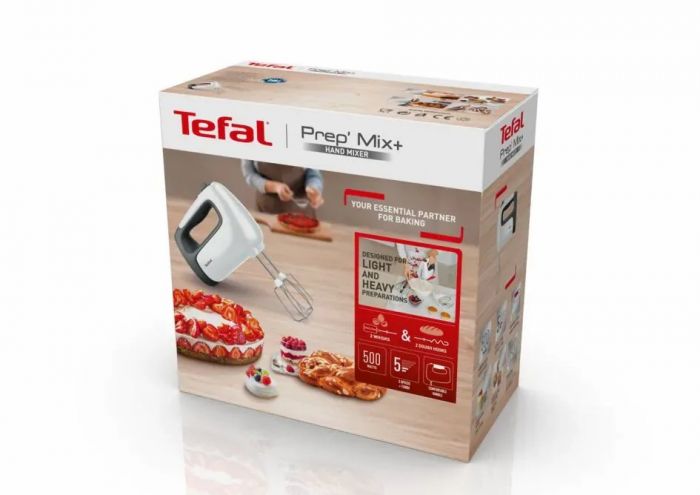 Міксер Tefal ручний Prep’Mix+ 500Вт, насадки-4, турборежим, біло-сірий