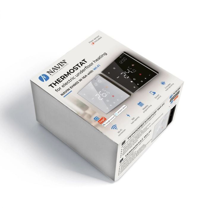 Терморегулятор Navin EH602 W-16A 5...45 °C для теплої підлоги електронний Wi-Fi Tuya Smart Life вбудований дротовий датчик 16A 230В білий