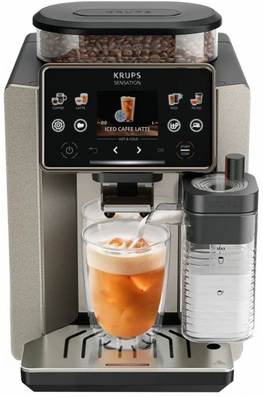Кавомашина Krups Sensation Elite Hot&Cold, 1.7 л, зерно, автомат.капучинатор, дисплей, авторецептів - 24, сенcор.керування, сріблястий-чорний