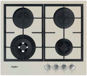Варильна поверхня Whirlpool газова, 60см, чавун, конфорка з подвійним рядом полум'я, бежевий