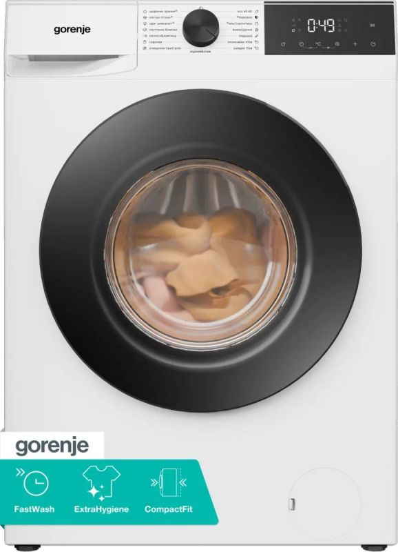 Пральна машина Gorenje фронтальна, 6кг, 1200, A, 41.5см, чорний люк, дисплей, пар, інвертор, білий