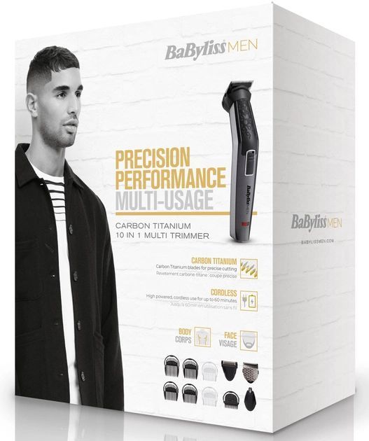 Набір для стрижки Babyliss, для бороди, вусів, голови, носа і тіла, акум., вібраційний мотор, насадок-9, сталь, сірий
