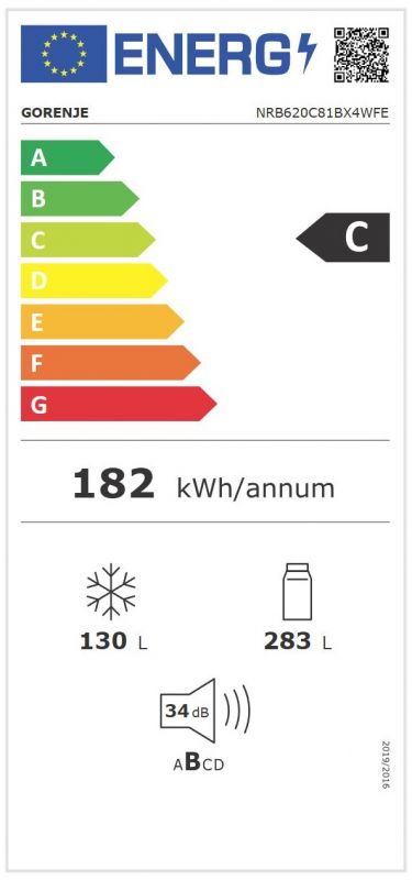 Холодильник з нижн. мороз. камерою Gorenje, 203х66х60см, 2 двері, 257(121)л, А+, Total NF, Зона св-ті, Інвертор, Зовн. Дисп, Wi-Fi, Чорний