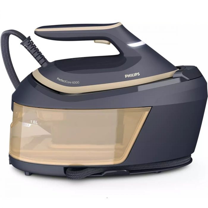 Праска-парогенератор Philips PerfectCare 6000 Series, 2400Вт, 1800мл, паровий удар -600гр, постійна пара - 130гр, нерж. сталь, синьо-золотий