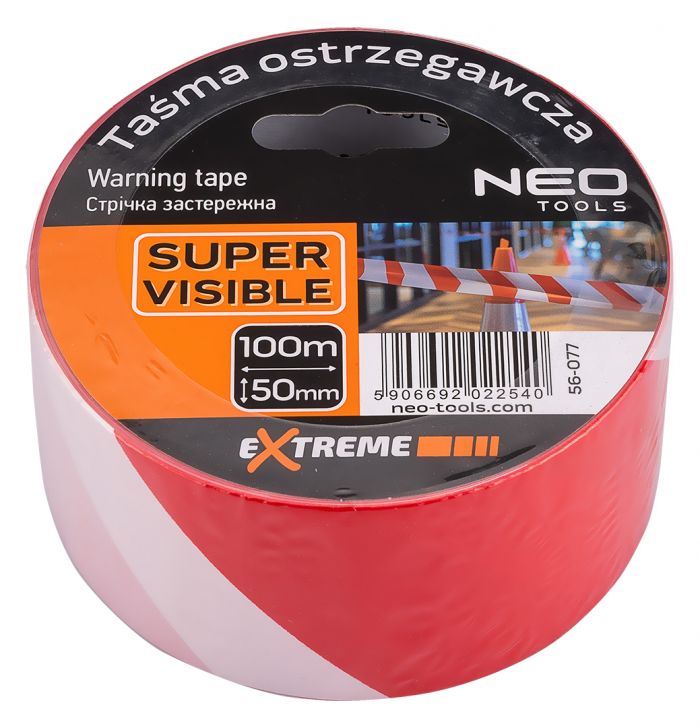 Стрічка попереджувальна Neo Tools, 100мх50мм, червоно-білий
