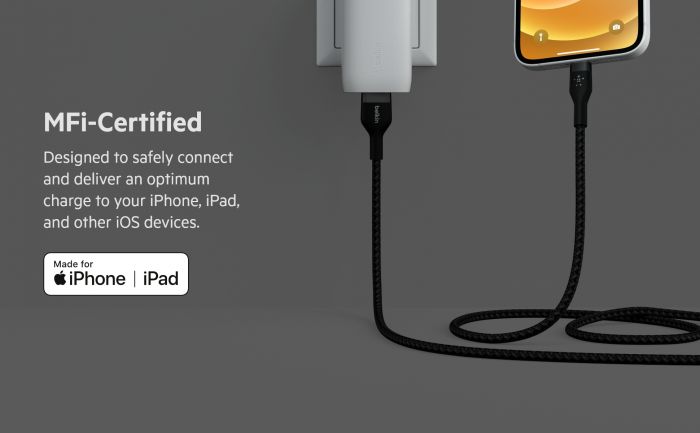 Кабель Belkin USB-A > Lightning заряджання/синхронізації 12Вт, 1м, плетений, силіконовий, з ремінцем на магніті, чорний