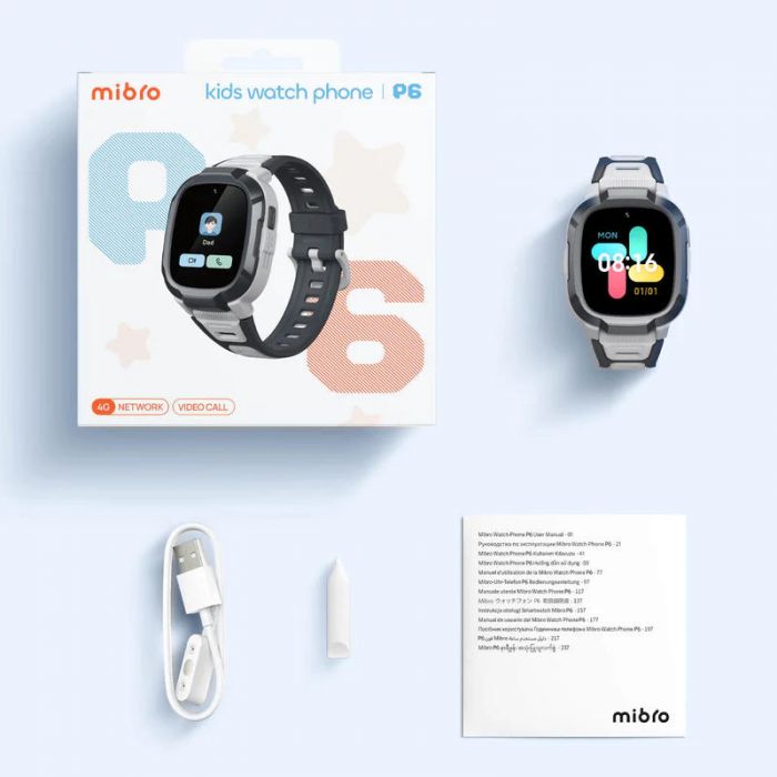 Дитячий годинник-телефон Mibro P6, 1.4", 240x280, GPS, 2MP, 900мА·год, 2АТM, сірий