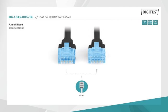 Патч-корд DIGITUS CAT 5e UTP, 0.5м, AWG 26/7, CCA, PVC, чорний