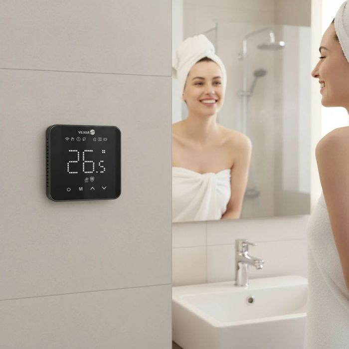Терморегулятор Veria Control WT45 5...45 °C для теплої підлоги Wi-Fi сенсорний тип датчику повітря + підлога 16A 230В чорний