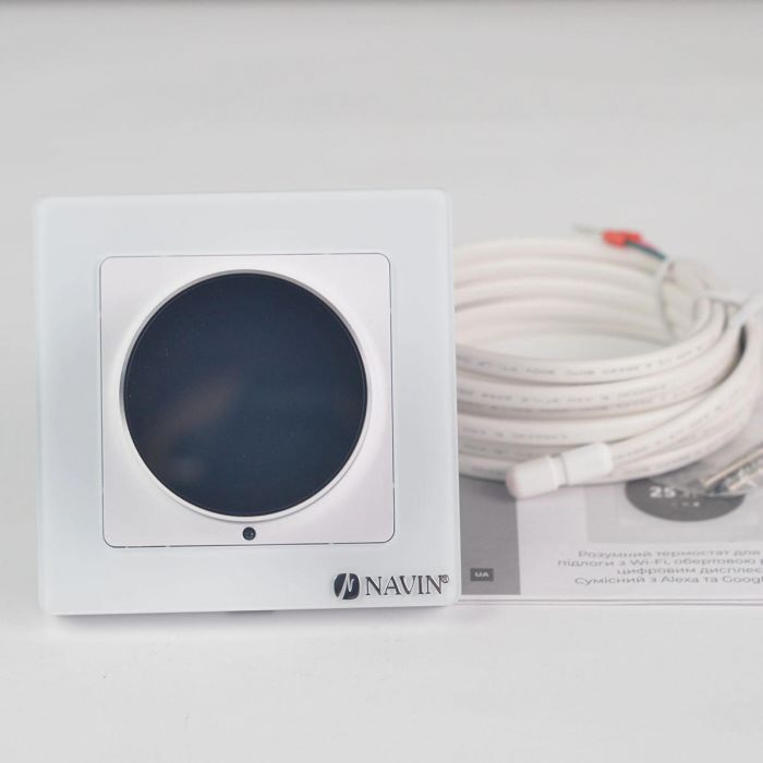 Терморегулятор Navin EH20R-16A 5...35 °C для теплої підлоги електронний Wi-Fi Tuya, Smart Life вбудований дротовий датчик 16A 230В білий