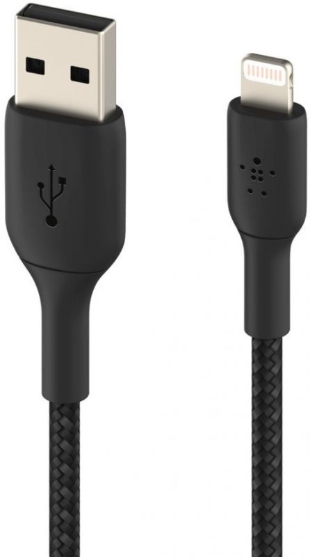 Кабель Belkin USB-A > Lightning заряджання/синхронізації 12Вт, 2м, плетений, чорний