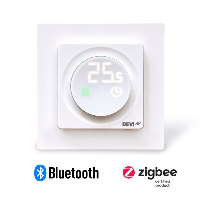 Терморегулятор Devi Devireg Display 3...35 °C для теплої підлоги електронний Bluetooth Zigbee вбудований дротовий датчик 16A 230В білий