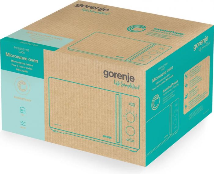 Мікрохвильова піч Gorenje, 20л, електр. керув., 800Вт, дисплей, 20 програм, інвертор, білий