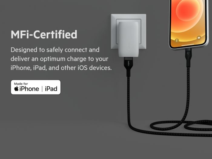 Кабель Belkin USB-A > Lightning заряджання/синхронізації 12Вт, 1м, плетений, силіконовий, з ремінцем на магніті, чорний