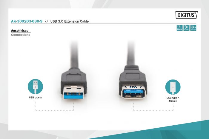 Кабель ASSMANN USB 3.0 (AM/AF) 3.0м, чорний