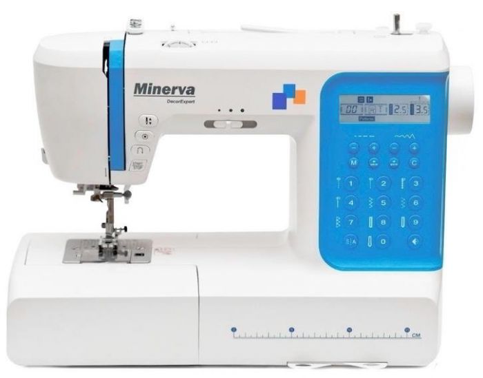 Швейна машина MINERVA DECOREXPERT,  комп`ютерна, 70Вт, 197 шв.оп., петля автомат, білий+синій