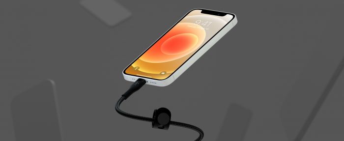 Кабель Belkin USB-A > Lightning заряджання/синхронізації 12Вт, 1м, плетений, силіконовий, з ремінцем на магніті, чорний