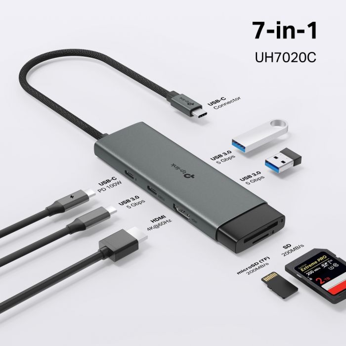 Хаб USB TP-LINK UH7020C USB-C > 2xUSB3.0/1xUSB-C/xHDMI/1xSD/1xmicroSD/1xPD 100Wh