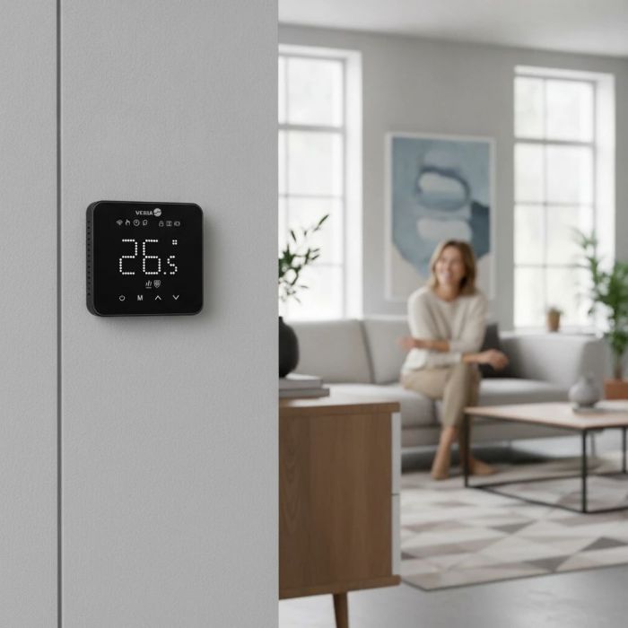 Терморегулятор Veria Control WT45 5...45 °C для теплої підлоги Wi-Fi сенсорний тип датчику повітря + підлога 16A 230В чорний
