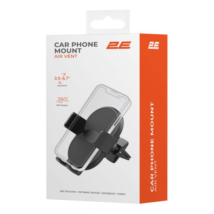 Автомобільний тримач смартфона 2Е Airvent 3.5-6.7", чорний