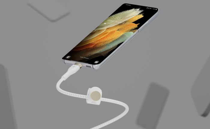 Кабель Belkin USB-C > USB-C заряджання/синхронізації 60Вт PD, 1м, плетений, силіконовий, з ремінцем на магніті, білий