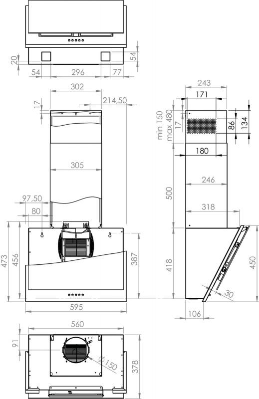 Витяжка Gorenje похила, 60см, 650м.куб/год, білий