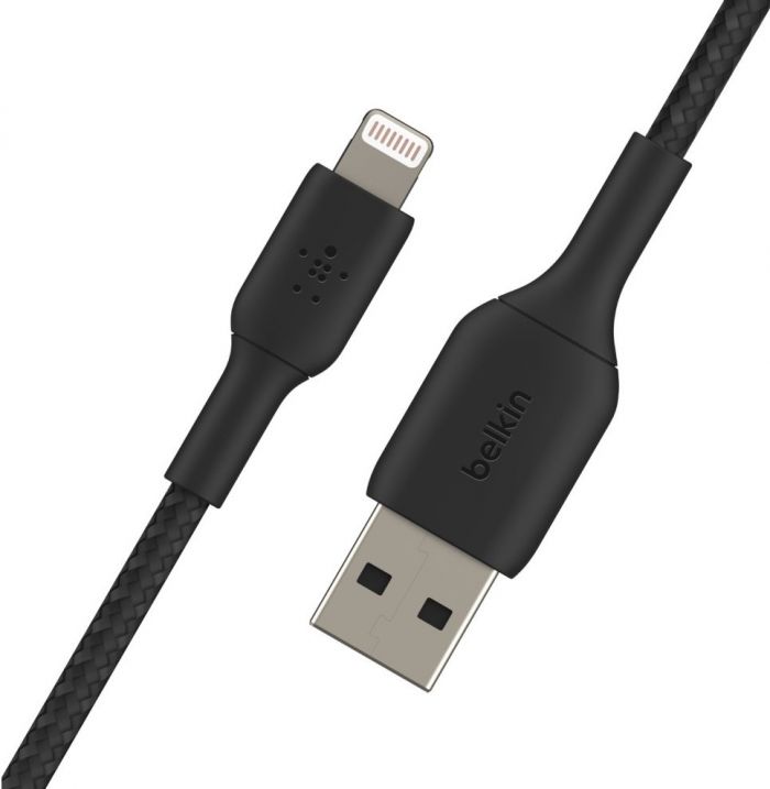 Кабель Belkin USB-A > Lightning заряджання/синхронізації 12Вт, 2м, плетений, чорний